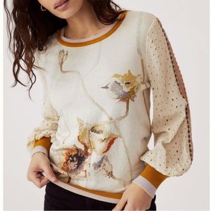 Anthropologie Bl^nk contrast eyelet pullover size xsmall